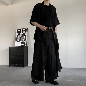 AIDASE  -  Men's Solid Color Irregular Skirt Pants Unisex American Retro Fashion Trend Street Loose Breathable Niche Summer Men's Bottoms aidase-shop